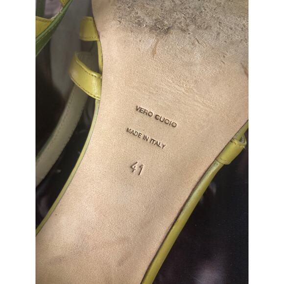 Bettye Muller Lime Green Peep Toe Heeled Slingback Strappy Sandals Sz 41 / 10 - Picture 9 of 10